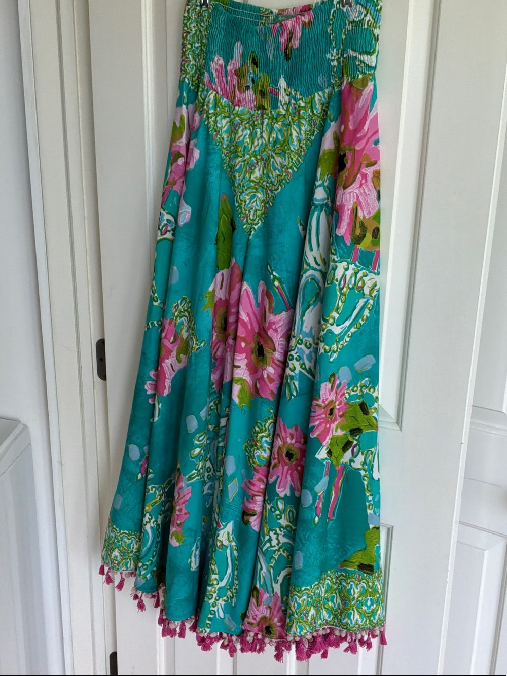 Antica Sartorial Turquoise Floral Boho palazzo pants with Pink Accents